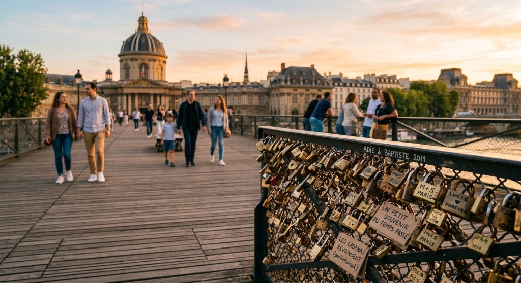 Pont des Arts aujourd’hui, cadenas sur le garde-corps